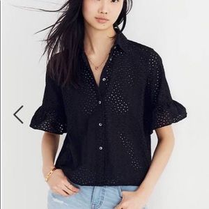 Madewell black eyelet button down blouse